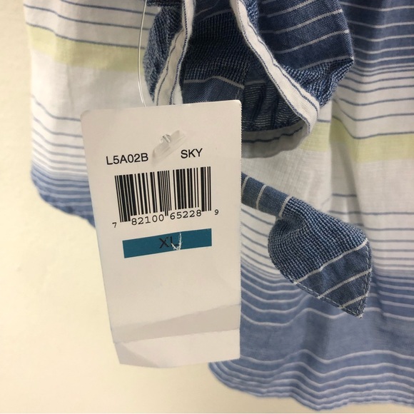 BeachLunchLounge Lightweight Flowy Cotton Stripes Ayala Blue White Green Sky Top - Picture 3 of 8